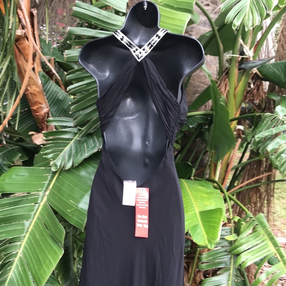 Xscape By Joanna Chen beaded halter luck cross back formal - Picture 5 of 9